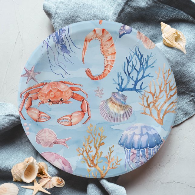 Assiettes En Carton "Aquarelle marine Coral Reef Delties (Créateur téléchargé)