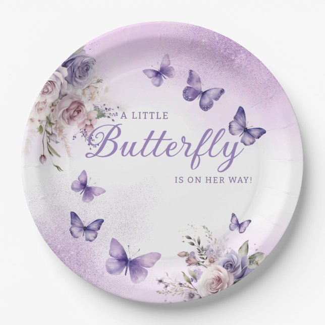 Assiettes En Carton Aquarelle mignonne moderne violet Baby shower Flor (Devant)