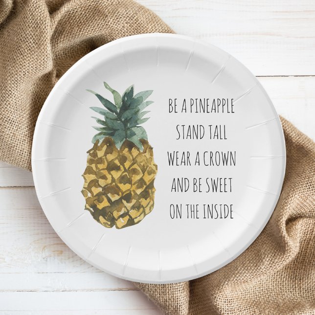 Assiettes En Carton Aquarelle moderne ananas et citation amusante posi (Créateur téléchargé)