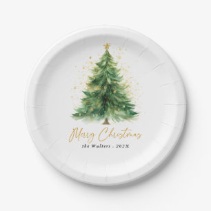 Assiettes En Carton Aquarelle moderne Arbre de Noël Non photo