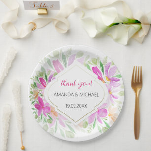 Assiettes En Carton Aquarelle Moderne Bohème Floral Lilac