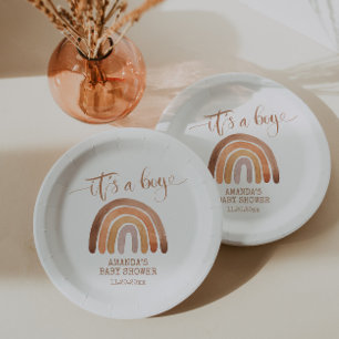 Assiettes En Carton Aquarelle Moderne Boho Arc-en-ciel C’est un garçon