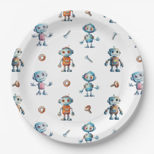 Assiettes En Carton Aquarelle moderne Cute Robot Kids