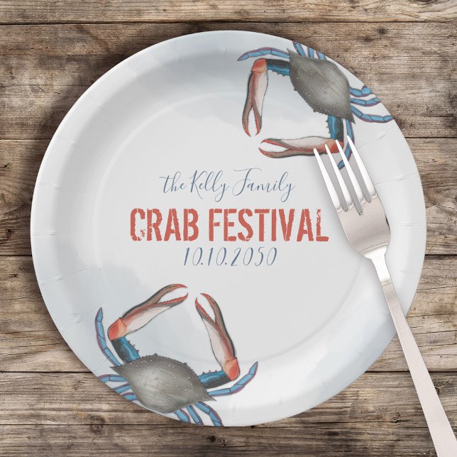 Assiettes En Carton Aquarelle Moderne Rustique Crabe Bleu Élégant (Créateur téléchargé)