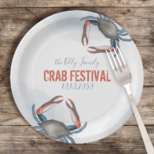 Assiettes En Carton Aquarelle Moderne Rustique Élégant Crabe Bleu