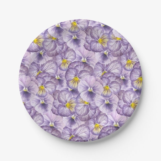 Assiettes En Carton Aquarelle motif floral avec panneaux violets (Devant)
