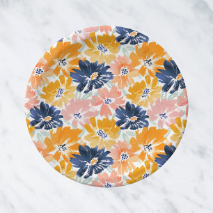Assiettes En Carton Aquarelle Motif Floral Rétro