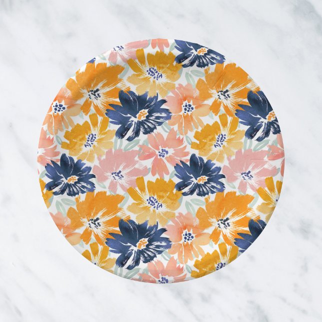 Assiettes En Carton Aquarelle Motif Floral Rétro (Créateur téléchargé)