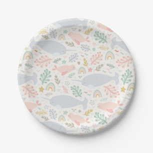 Assiettes En Carton Aquarelle Narwhal et Motif de phoque