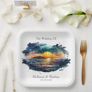 Assiettes En Carton Aquarelle Nautical Beach Scene Mariage