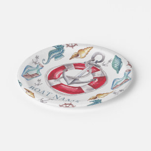 Assiettes En Carton Aquarelle nautique Nom du bateau Personnalisé