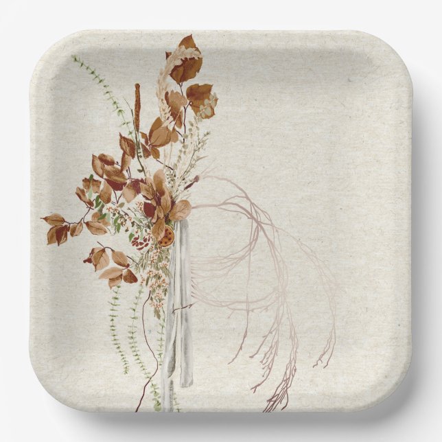Assiettes En Carton Aquarelle neutre bohème Plaque en papier floral (Recto)