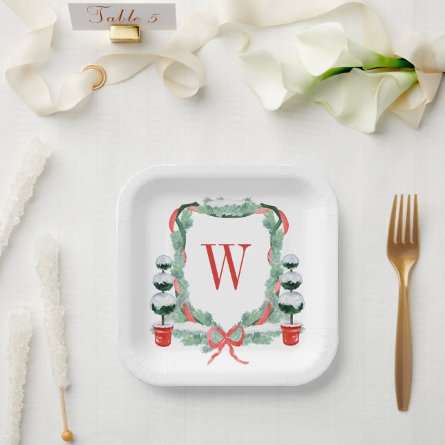 Assiettes En Carton Aquarelle Noël Topio Cimier Monogramme (Mariage)