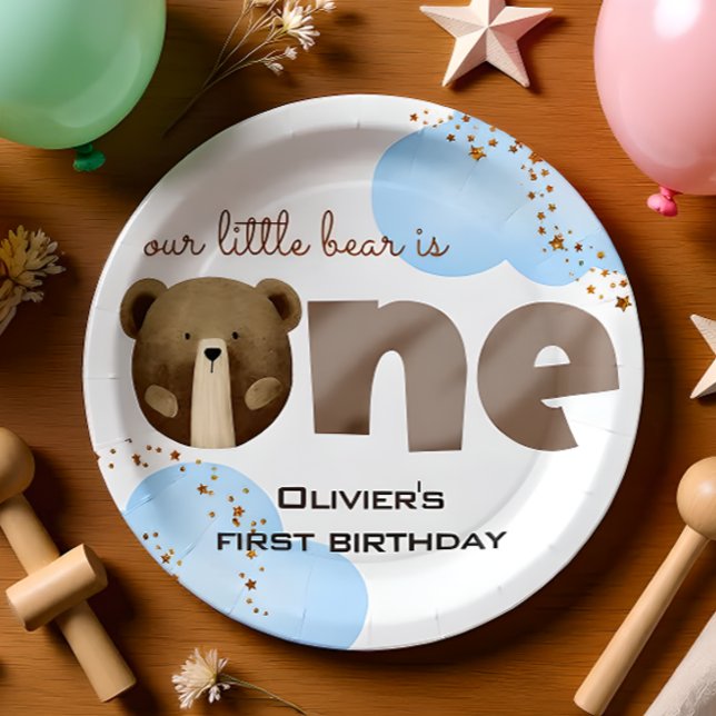 Assiettes En Carton Aquarelle notre petit ours un bébé anniversaire (Créateur téléchargé)