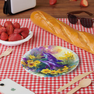 Assiettes En Carton Aquarelle Océan Dauphins Fleurs Tropicales