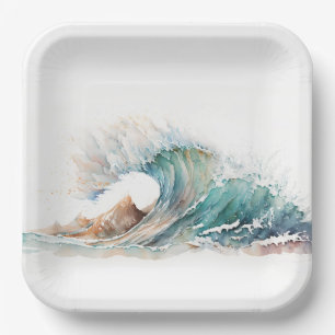 Assiettes En Carton Aquarelle Ocean Wave