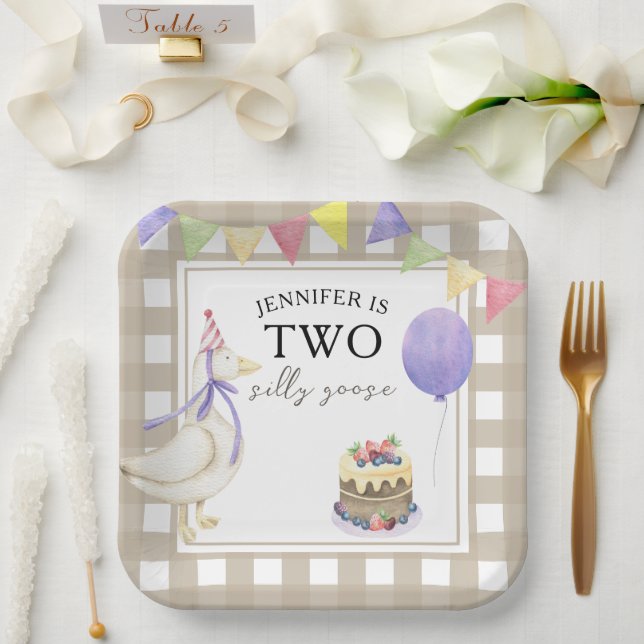 Assiettes En Carton Aquarelle Oie 2e anniversaire (Mariage)