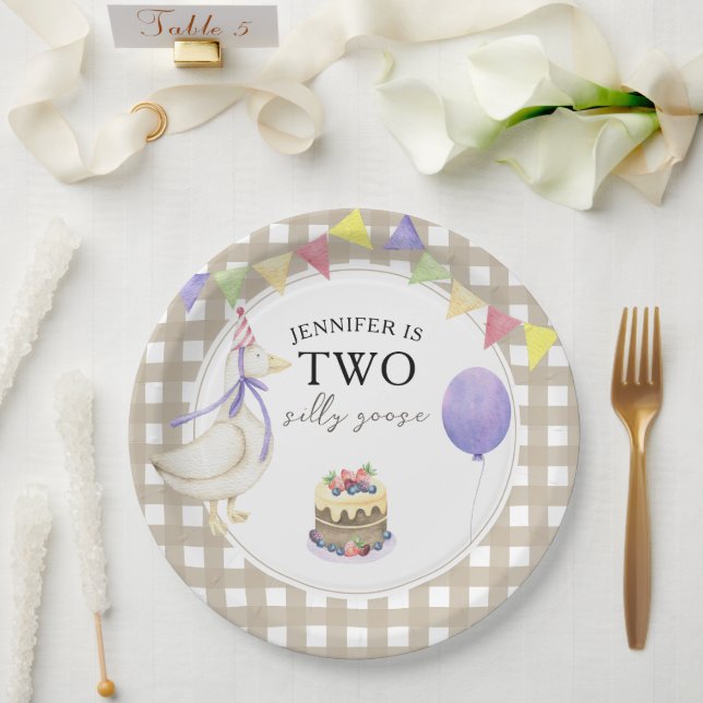 Assiettes En Carton Aquarelle Oie 2e anniversaire (Mariage)