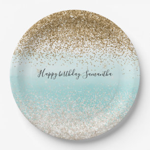 Assiettes En Carton Aquarelle Ombre Gold Glitzy Parties scintillant