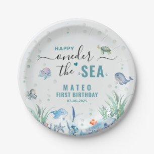Assiettes En Carton Aquarelle One-der sous la mer 1er anniversaire