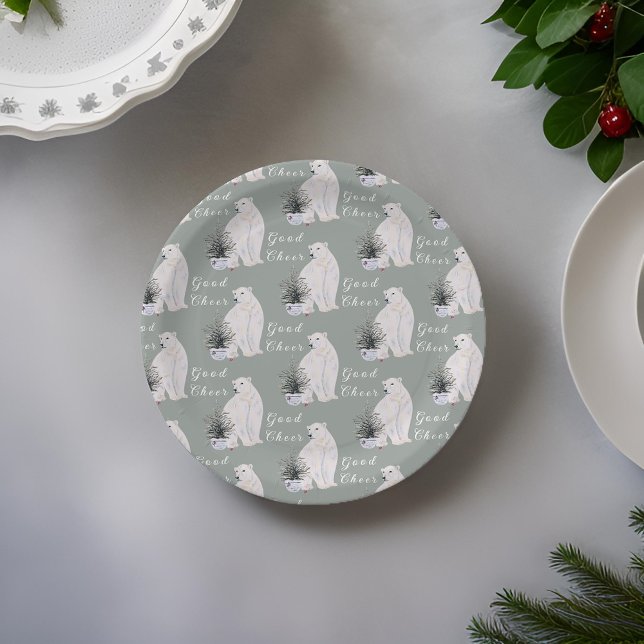 Assiettes En Carton Aquarelle Ours polaire Motif sapin de Noël (Créateur téléchargé)