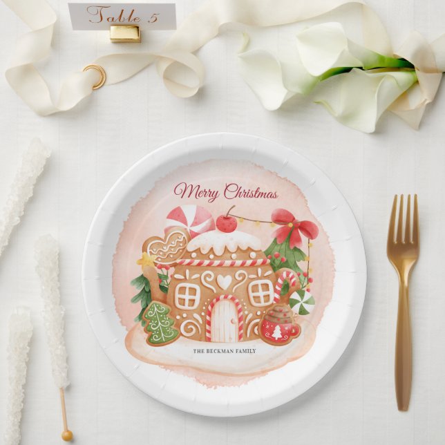 Assiettes En Carton Aquarelle pain d'épices Maison Noël Fête (Mariage)