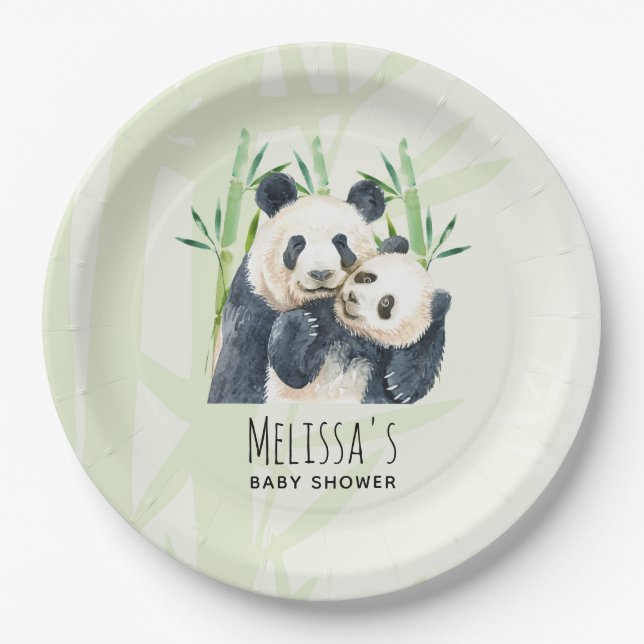 Assiettes En Carton Aquarelle Panda Bears Maman & Baby Baby shower (Devant)