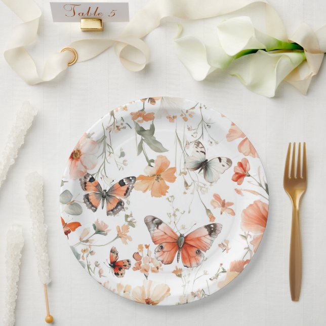 Assiettes En Carton Aquarelle Papillon Meadow Jolie Fête des mariées (Mariage)