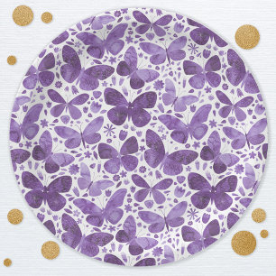 Assiettes En Carton Aquarelle papillon violet