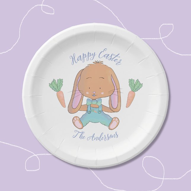 Assiettes En Carton Aquarelle Pâques Brown Bunny Plaque de papier blan (Adorable watercolor bunny Easter paper plate .)