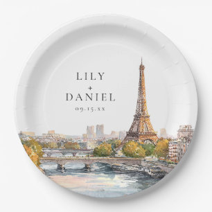 Assiettes En Carton Aquarelle Paris France Destination Mariage