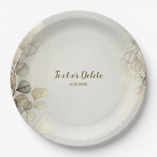 Assiettes En Carton Aquarelle Party Golden Eucalyptus Foliage brillant