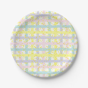 Assiettes En Carton Aquarelle Pastel Plaid