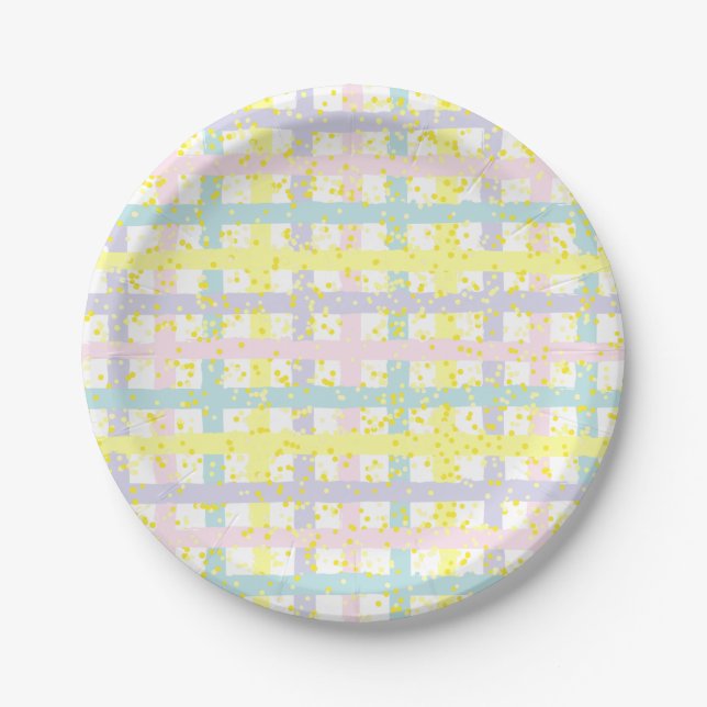 Assiettes En Carton Aquarelle Pastel Plaid (Devant)