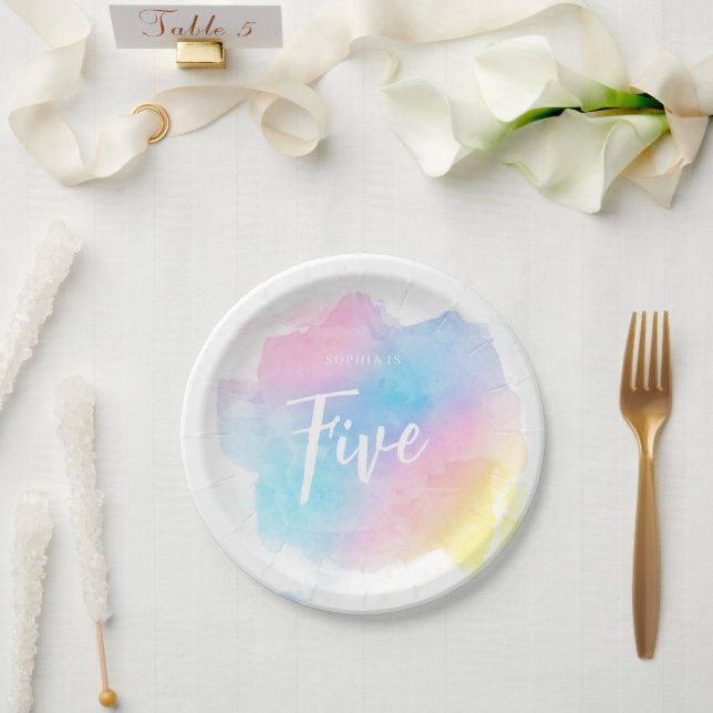 Assiettes En Carton Aquarelle Pastel Rainbow (Mariage)