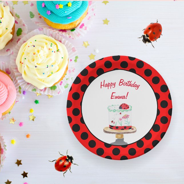 Assiettes En Carton Aquarelle personnalisée Ladybug Cake Anniversaire (Créateur téléchargé)