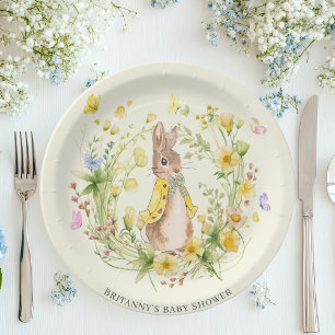 Assiettes En Carton Aquarelle Peter Rabbit Baby shower Fleur sauvage