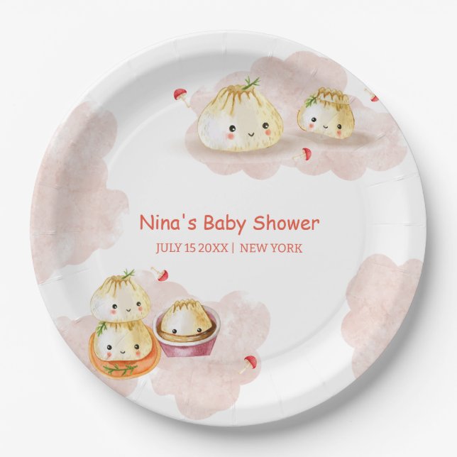 Assiettes En Carton Aquarelle Petit Baby shower de champignon (Devant)
