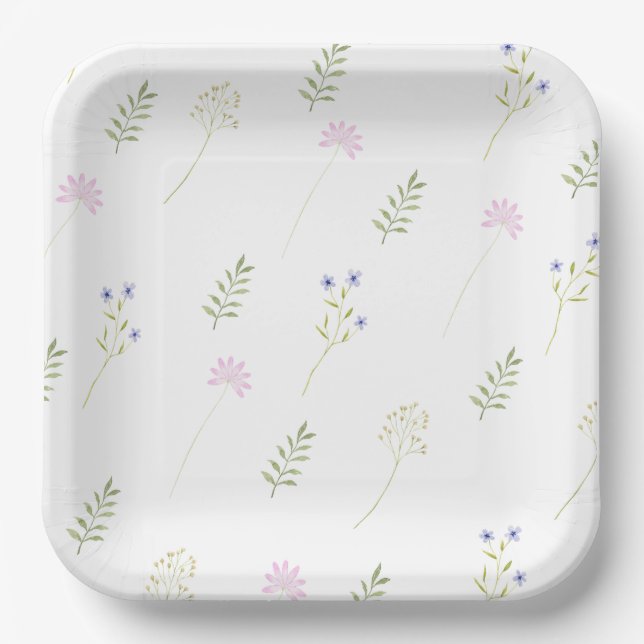 Assiettes En Carton Aquarelle Petit Fleur sauvage (Recto)