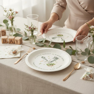 Assiettes En Carton Aquarelle petite pousse cigogne Baby Shower
