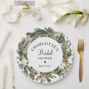 Assiettes En Carton Aquarelle Pine & Hiver Fête des mariées de verdure