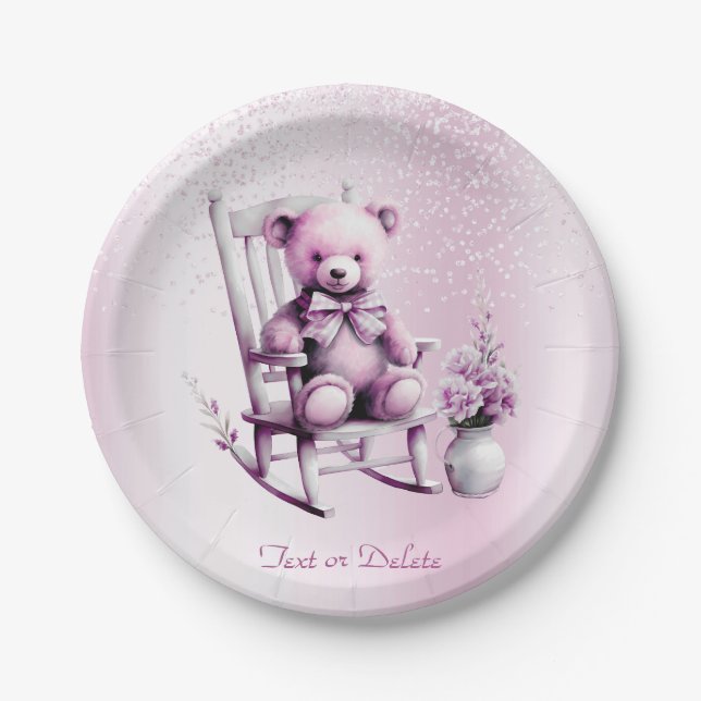 Assiettes En Carton Aquarelle Pink Bear Plaque Papier (Devant)