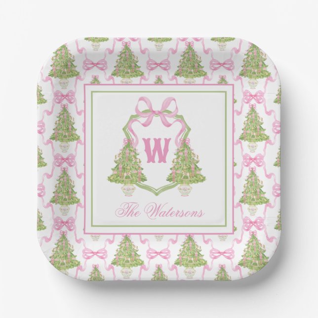 Assiettes En Carton Aquarelle Pink Nutcracker Monogram Crest (Recto)