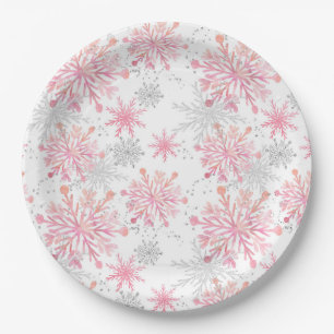 Assiettes En Carton Aquarelle Pink & Silver Parties scintillant Winter