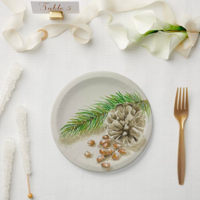 Assiettes En Carton Aquarelle Pinõn Nuts Pinecone Nouveau-Mexique (Mariage)