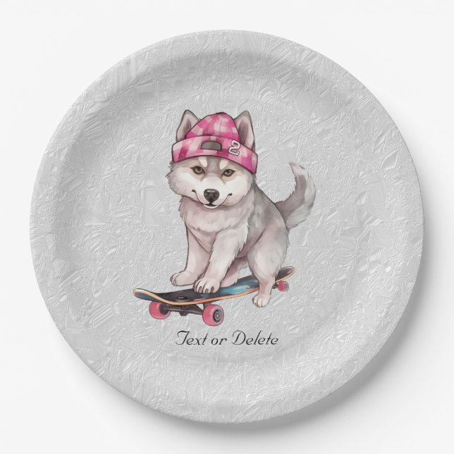 Assiettes En Carton Aquarelle Plaque de papier Husky Sibérien (Devant)