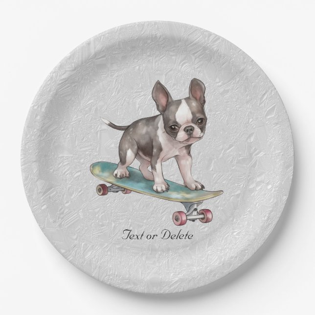 Assiettes En Carton Aquarelle Plaque papier Boston Terrier (Devant)