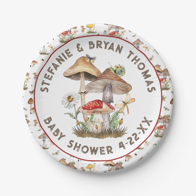 Assiettes En Carton Aquarelle Plaques de Baby shower de champignons |  (Devant)