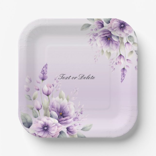 Assiettes En Carton Aquarelle Platine de papier Floral violet (Recto)