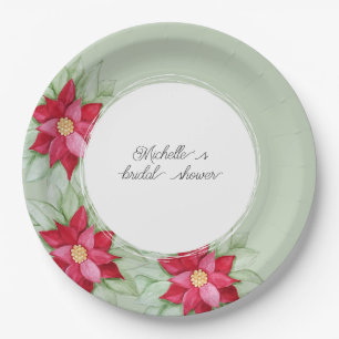 Assiettes En Carton Aquarelle Poinsettia personnalisée peinte à la mai